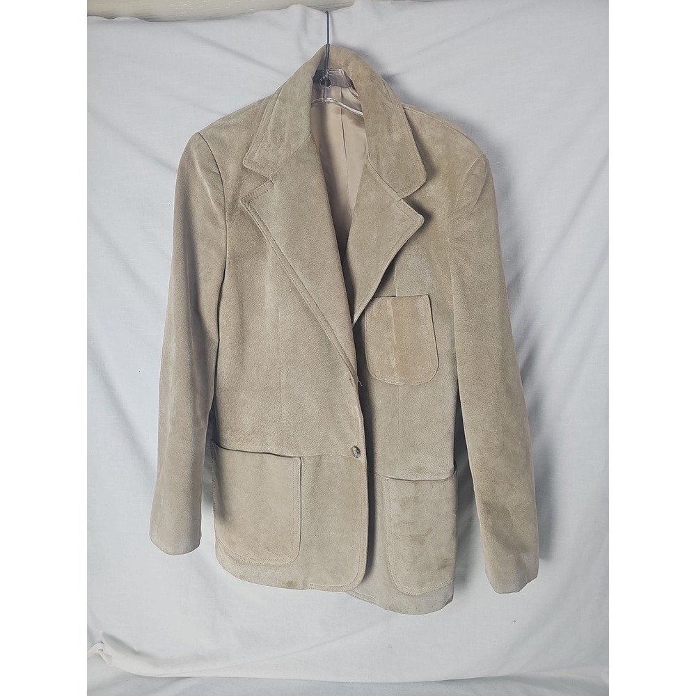 Vintage Lakeland Tan Suede Leather Blazer Jacket Mens 42 Beige Sport Coat Patch